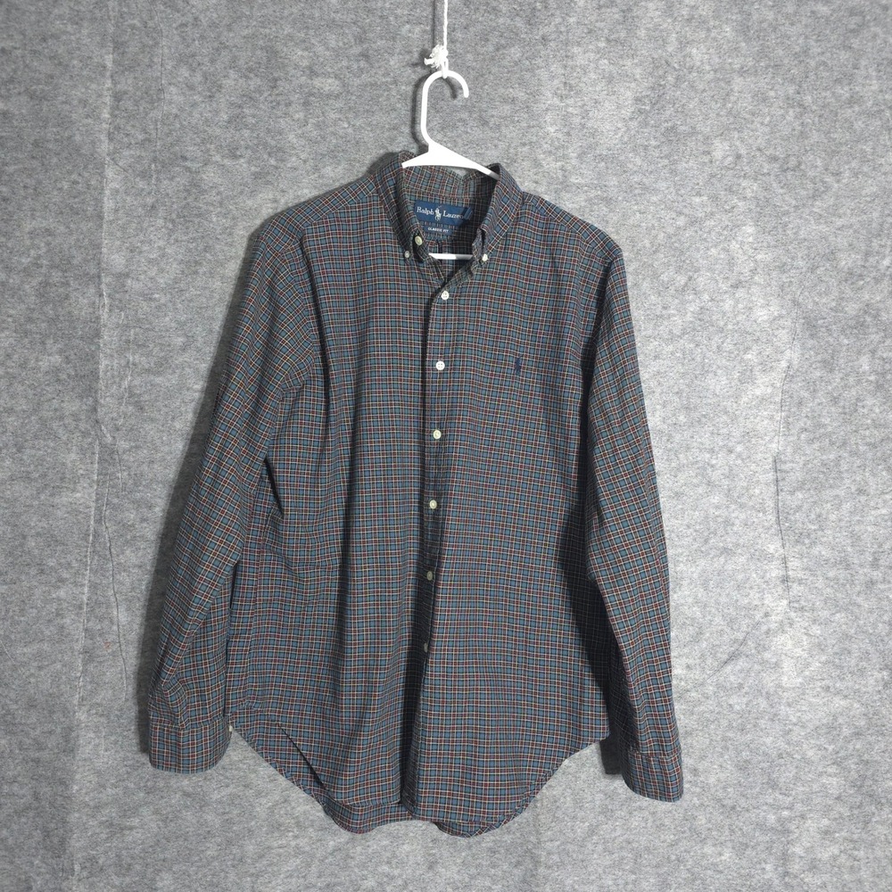 Polo Ralph Lauren Plaid Button Down Shirt‎ Mens M Blue Red Classic Fit Cotton